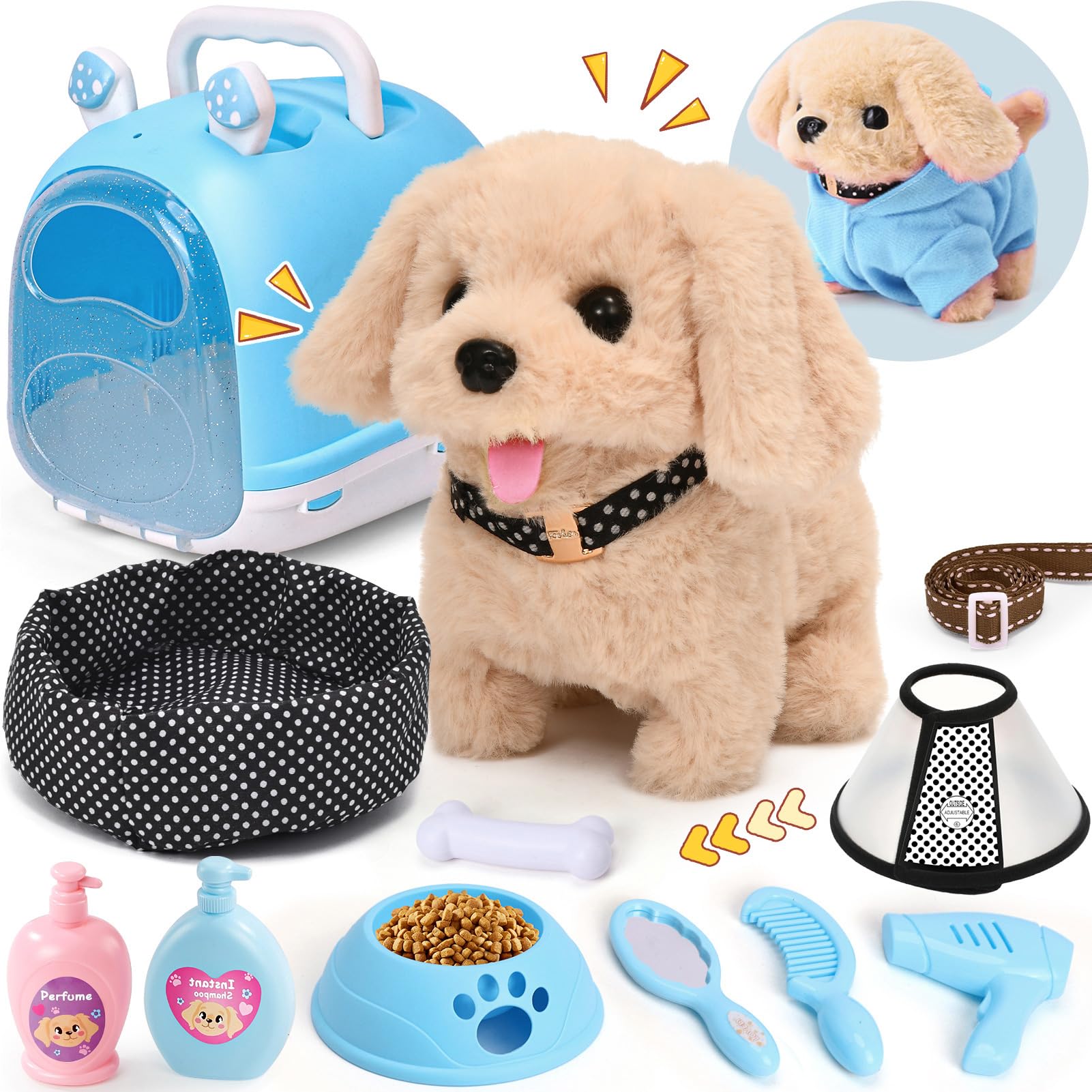 Cleboen robot dog toy walks and barks for lifelike pretend play.