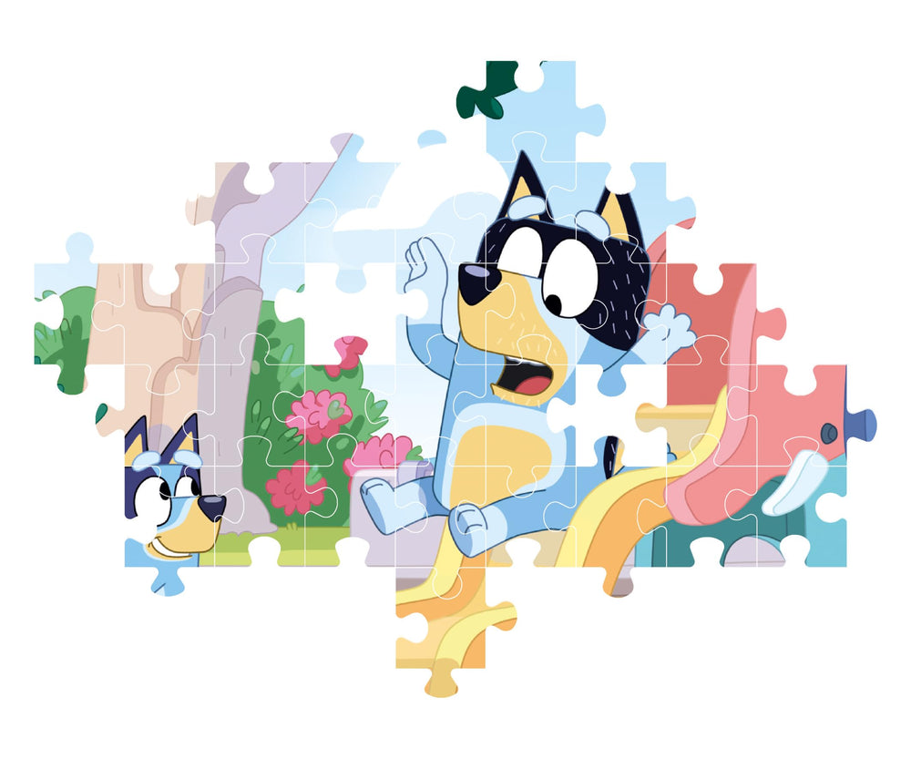 Eco packaging for Clementoni Bluey puzzle highlights recycled materials and sustainability.