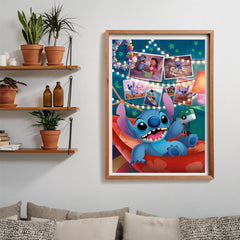 Clementoni Disney Stitch puzzle on a cozy desk setup for quiet activity.