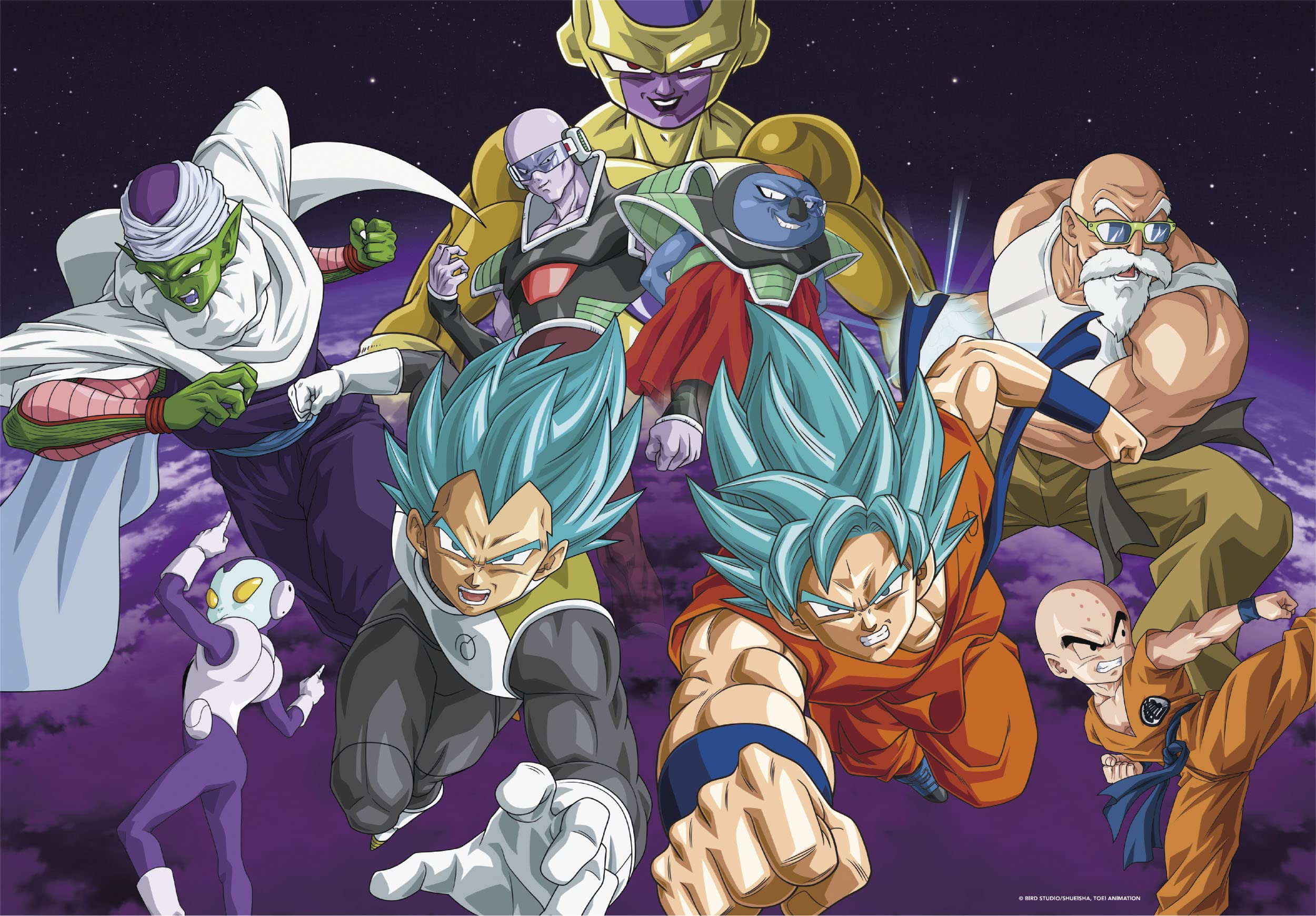 Clementoni Dragon Ball Ball-500 puzzle assembled scene, dramatic anime imagery to inspire focus.