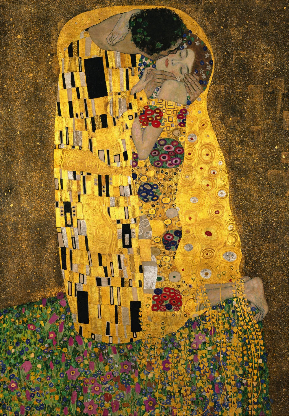Clementoni Klimt The Kiss puzzle colors close-up highlighting intricate details.