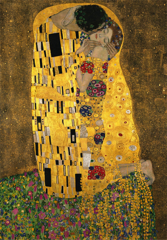 Clementoni Klimt The Kiss puzzle colors close-up highlighting intricate details.