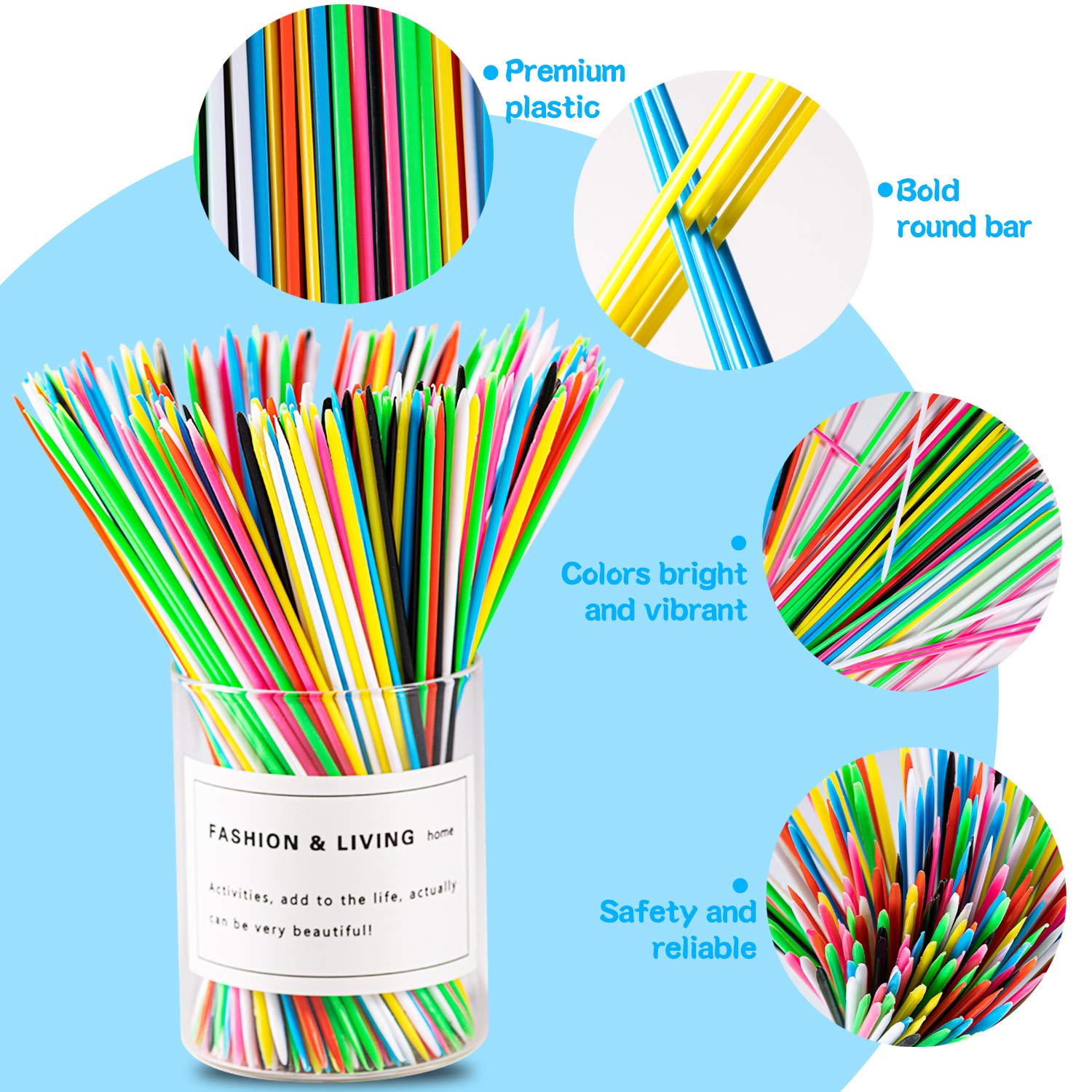Close-up of CLESDF Pick Up Sticks colors that resist staining fingers