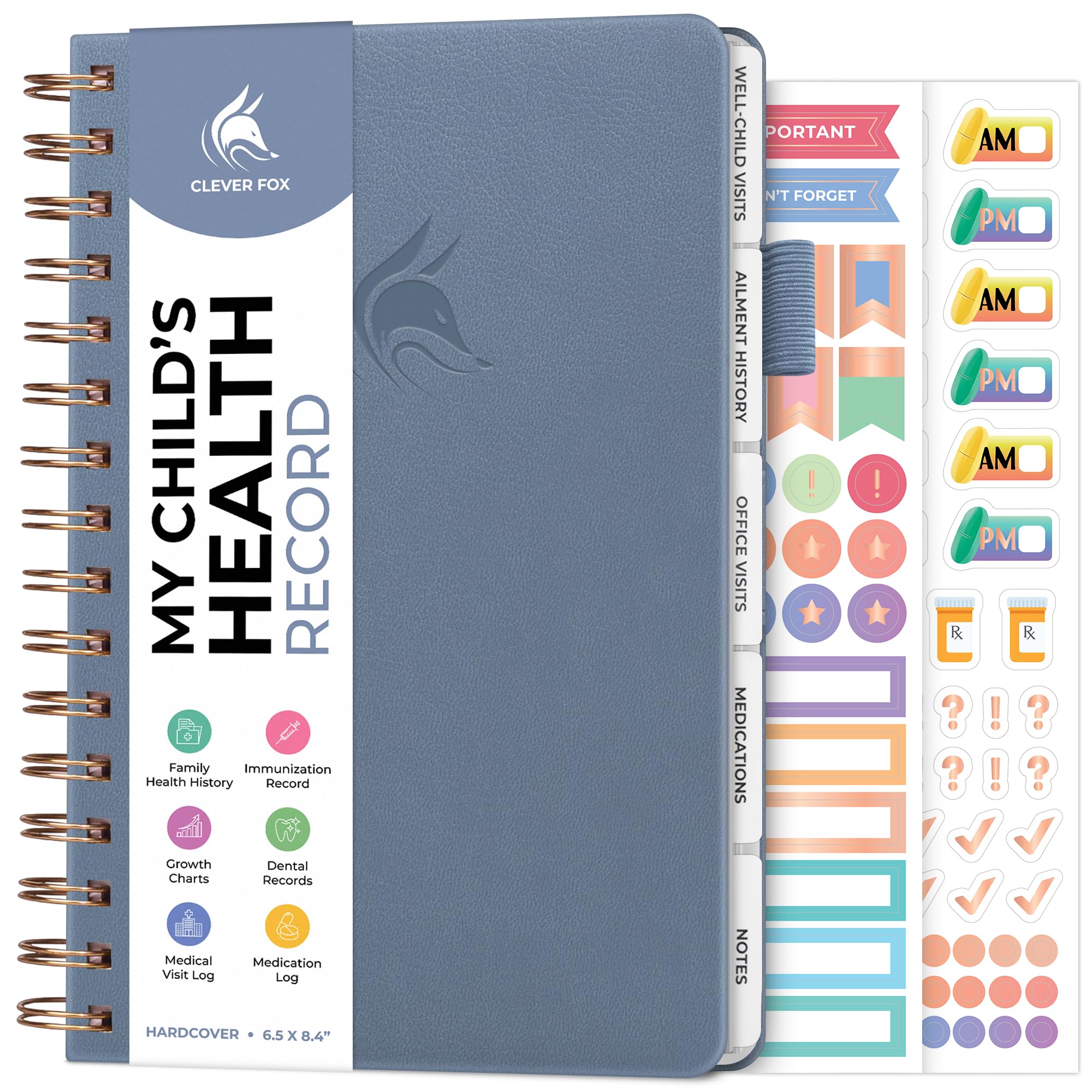 Clever Fox My Child's Health Record cover with durable hardcover for busy families.