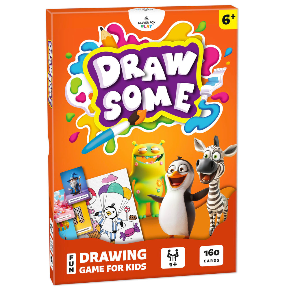 Clever Fox Drawsome card deck spread showing prompts for creative play and laughter