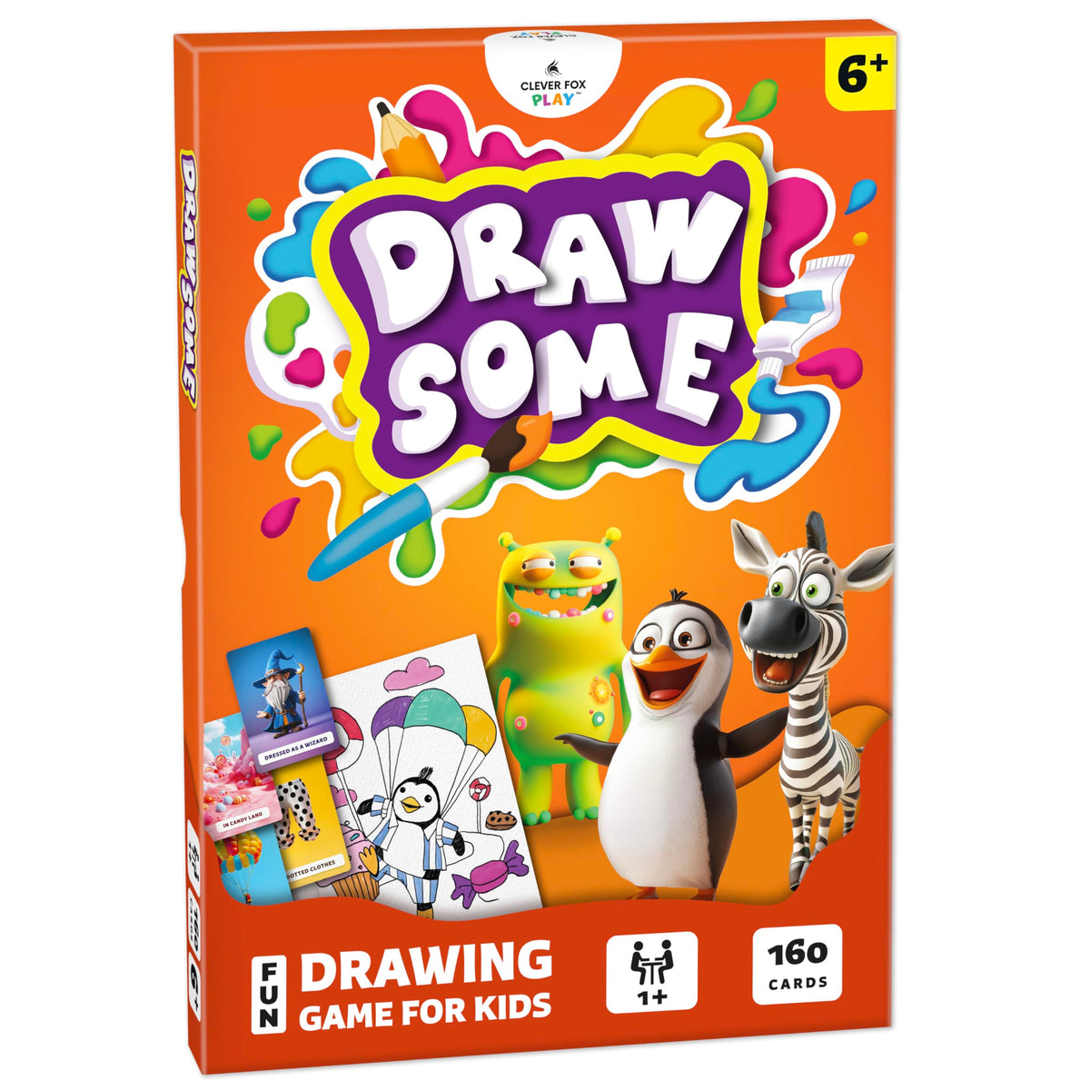 Clever Fox Drawsome card deck spread showing prompts for creative play and laughter