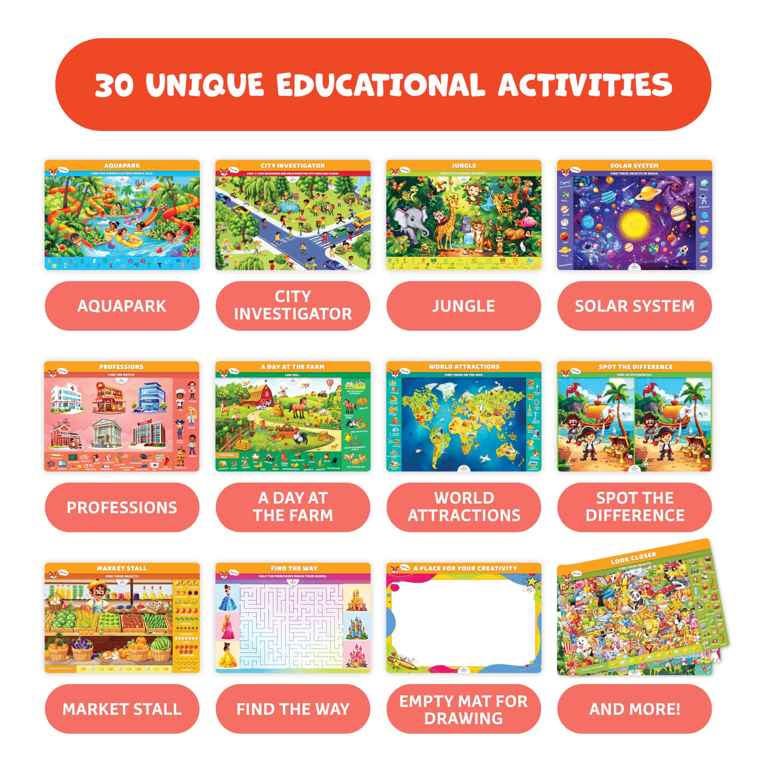 Clever Fox Play dry-erase pens and eraser, enable easy reuse of activities