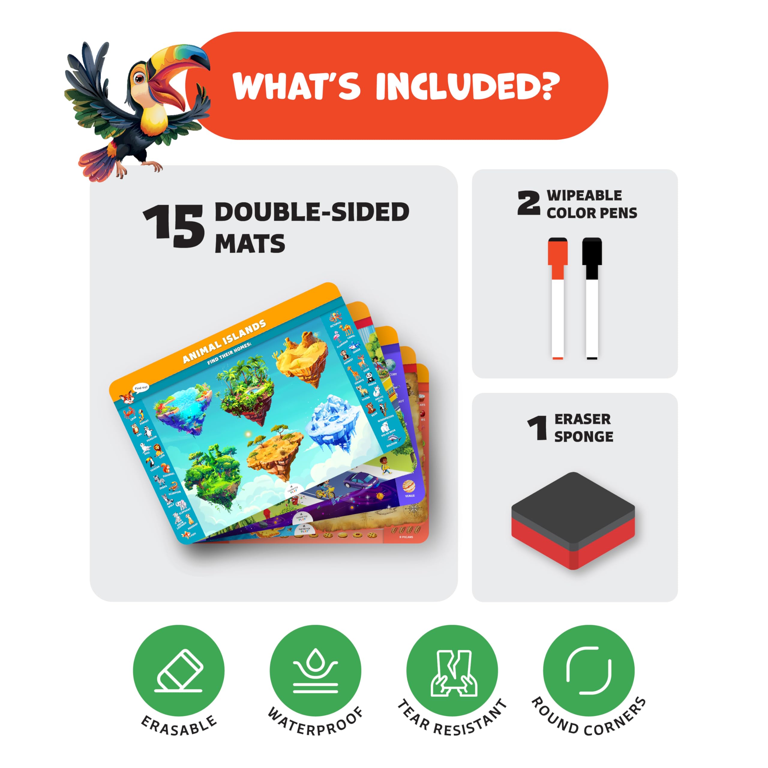 Clever Fox Play mats foods scene, builds number and letter familiarity during tasks