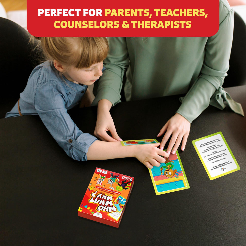 Clever Fox Play Who What Why communication-practice card enhances expressive language in emergencies.