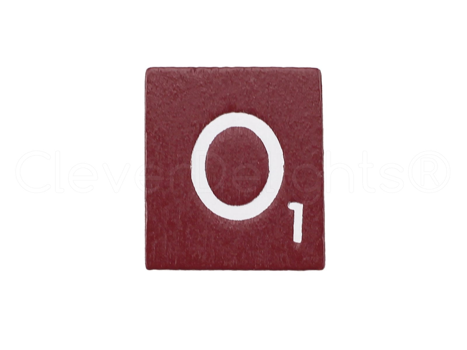 Close-up of CleverDelights maroon tiles showing indentations and wood texture for readability