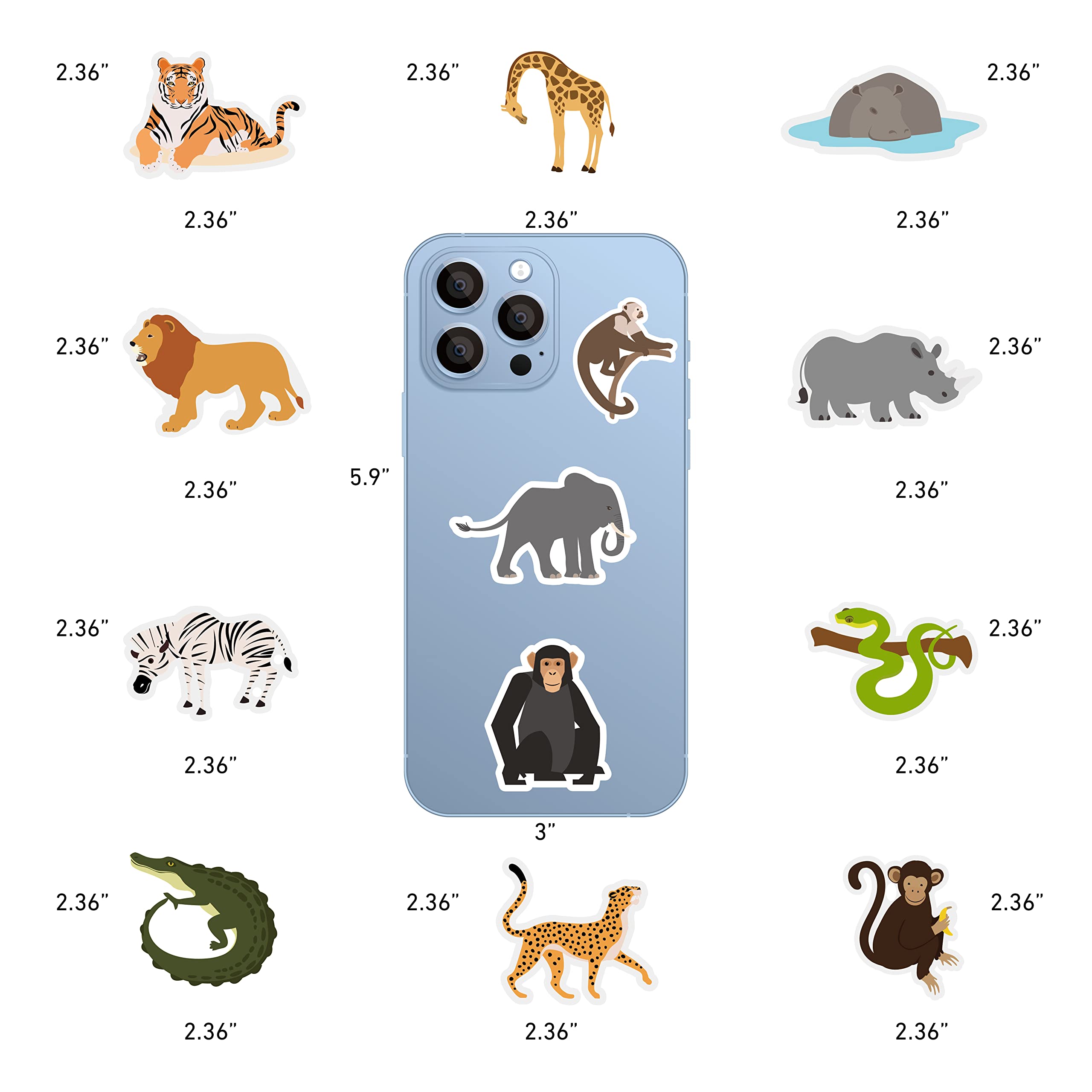 Cleverplay waterproof vinyl safari stickers stay vibrant on laptops and water bottles