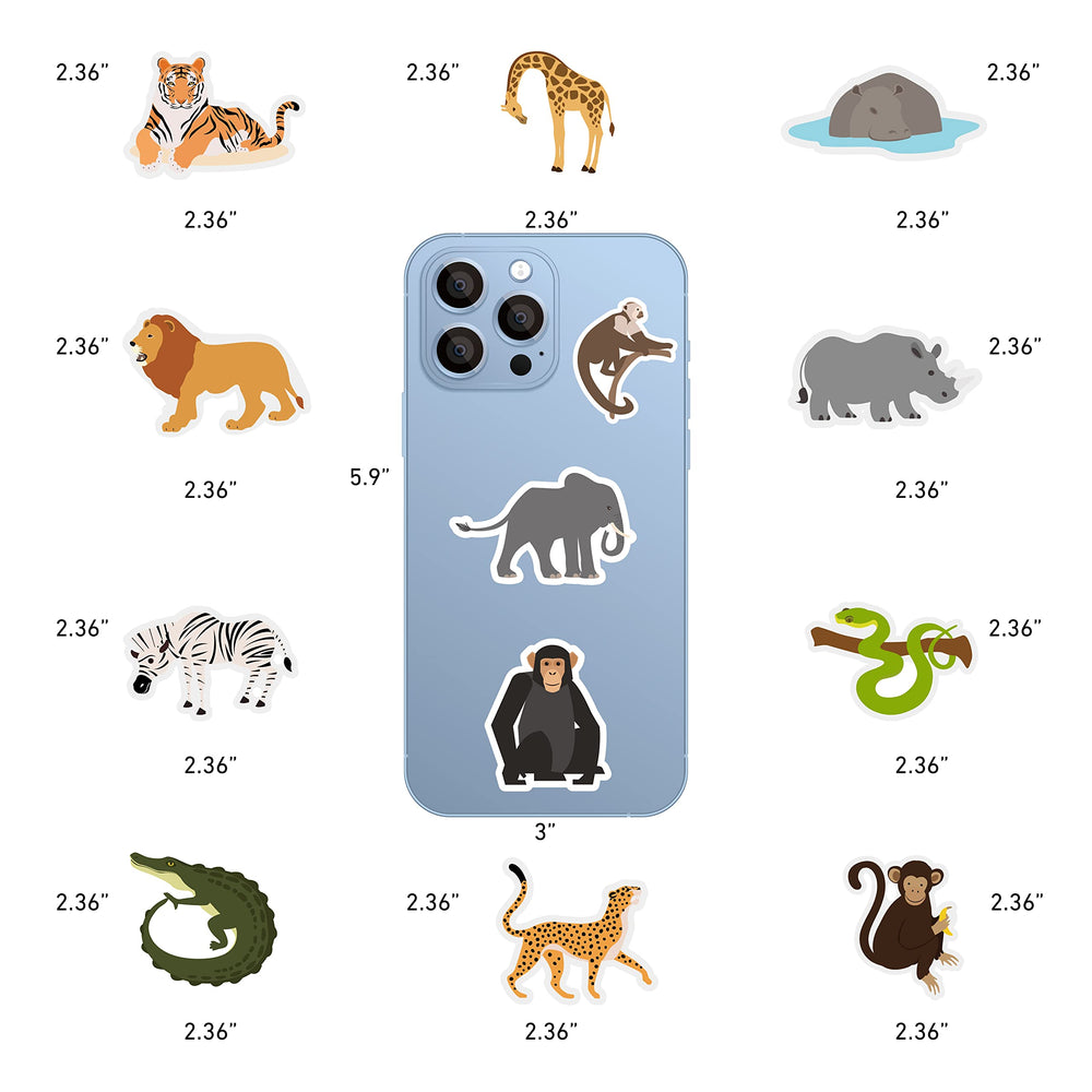Cleverplay waterproof vinyl safari stickers stay vibrant on laptops and water bottles