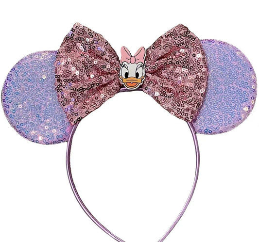 CLGIFT Princess Minnie ears with flower design on a flexible headband for all-day comfort.