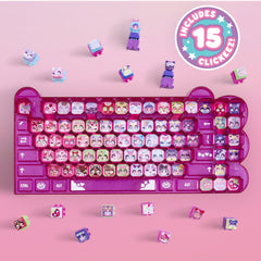 Clickeez characters lined up within the Mega Pack case, ready for play.