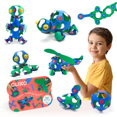 Clixo Crew 30-piece pack assembly close-up showing versatile magnetic pieces for creativity