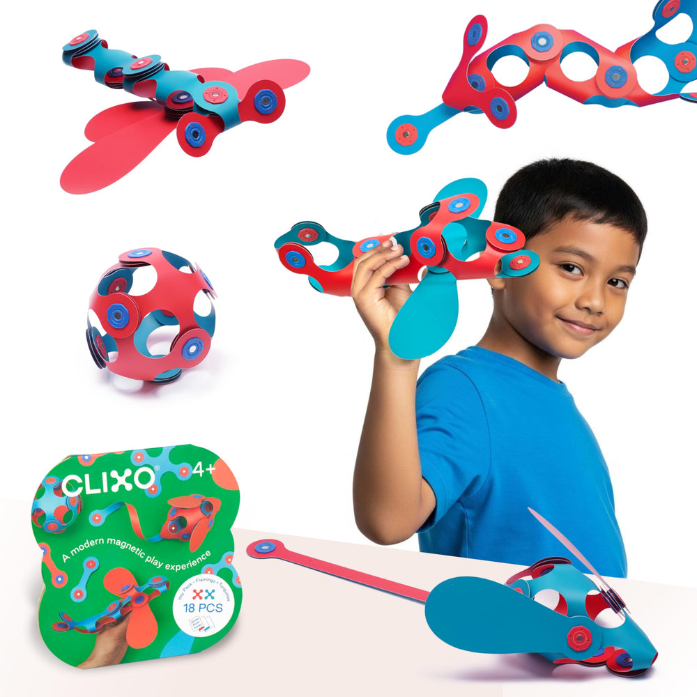 Clixo Itsy magnetic toy pack with 18 pieces, great for travel.