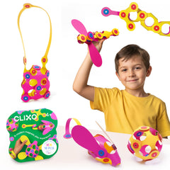 Clixo Itsy magnetic toy pieces close-up showing flexible connectors for imaginative play