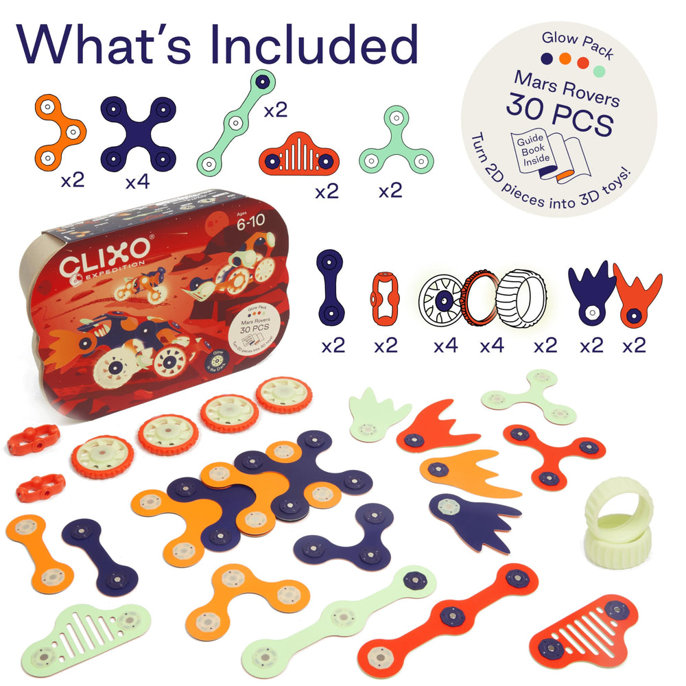 Clixo Mars Rover Pack flexible-design pieces support endless rover configurations