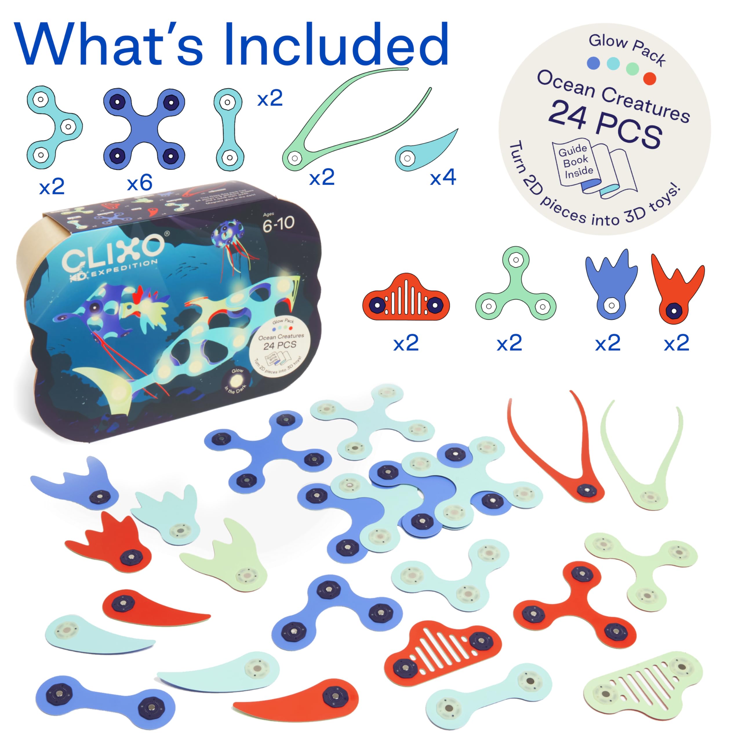 Clixo Ocean Creatures Pack flexible magnetic parts empower hands-on building adventures