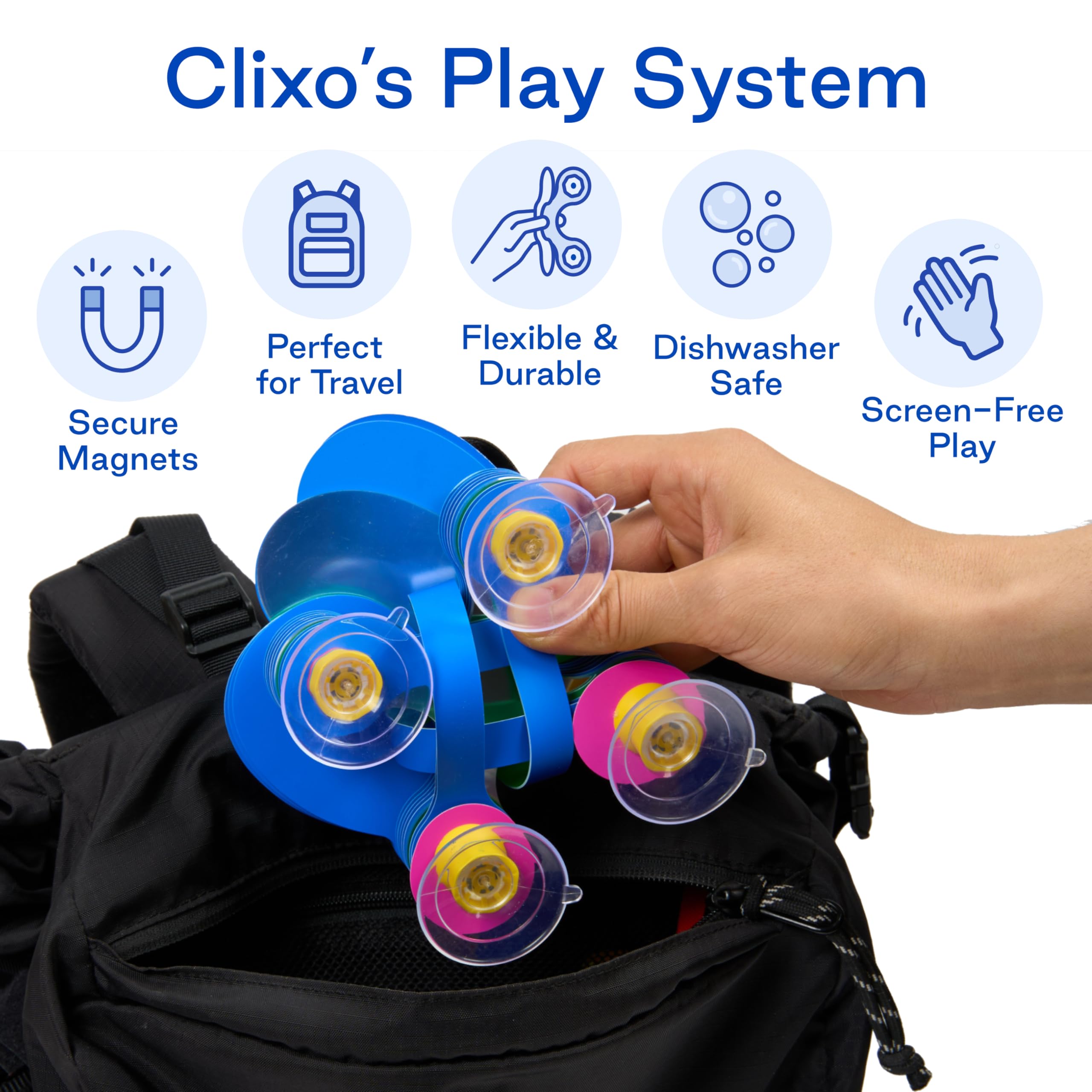 Clixo prisms refract light to reveal rainbow color moments.