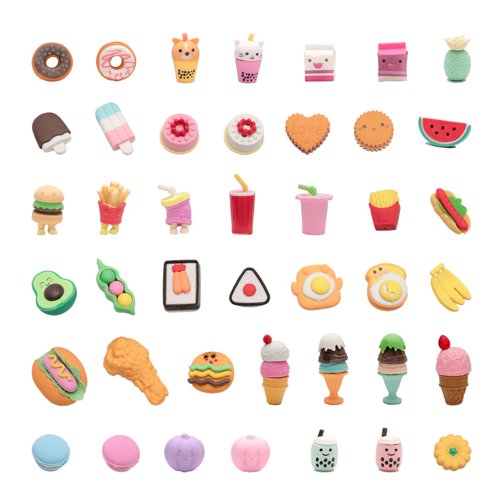 Clock King 3D food erasers assortment for engaging learning and rewards.