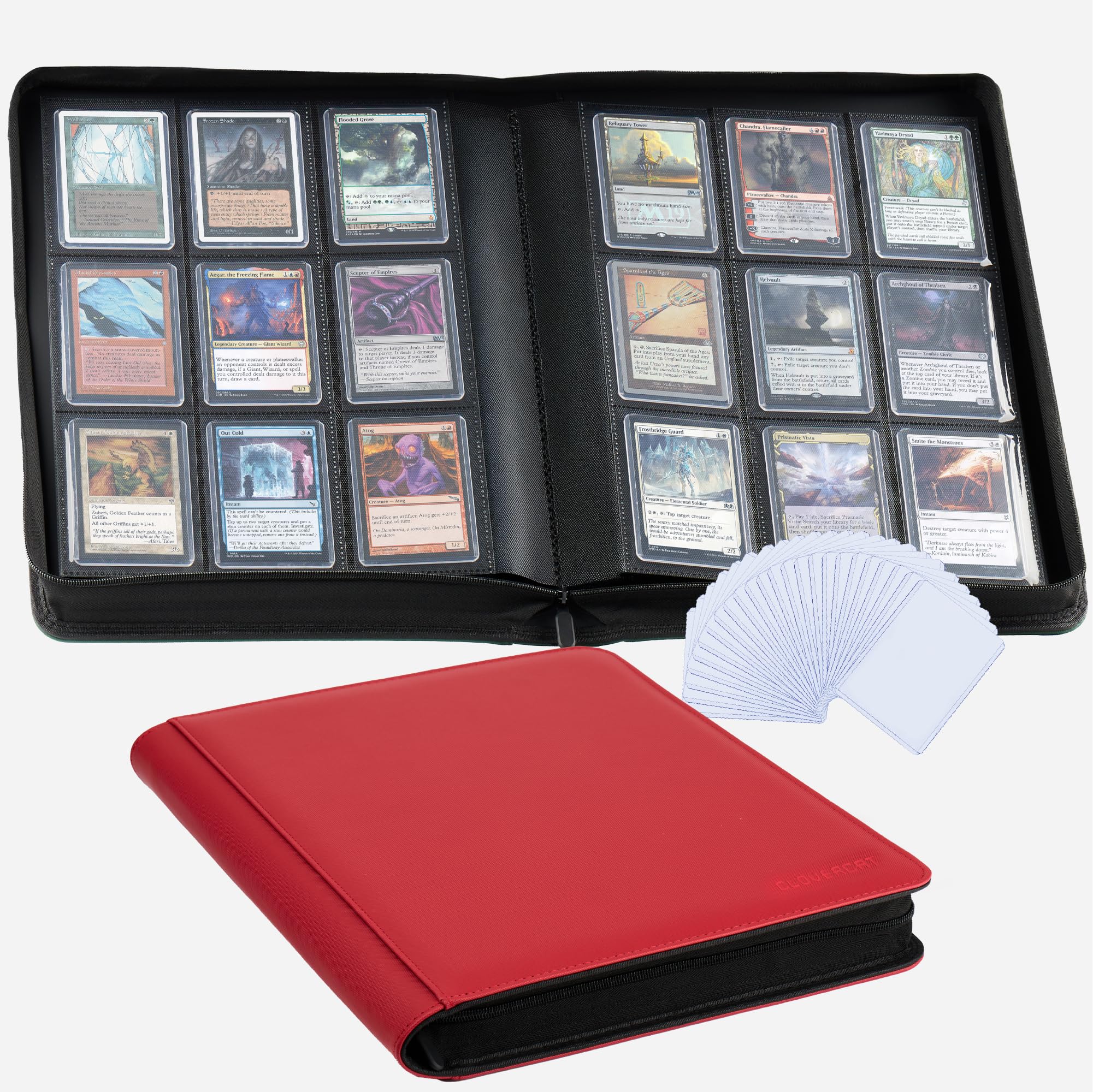 CLOVERCAT 9-pocket binder red front cover showing ample organized card storage