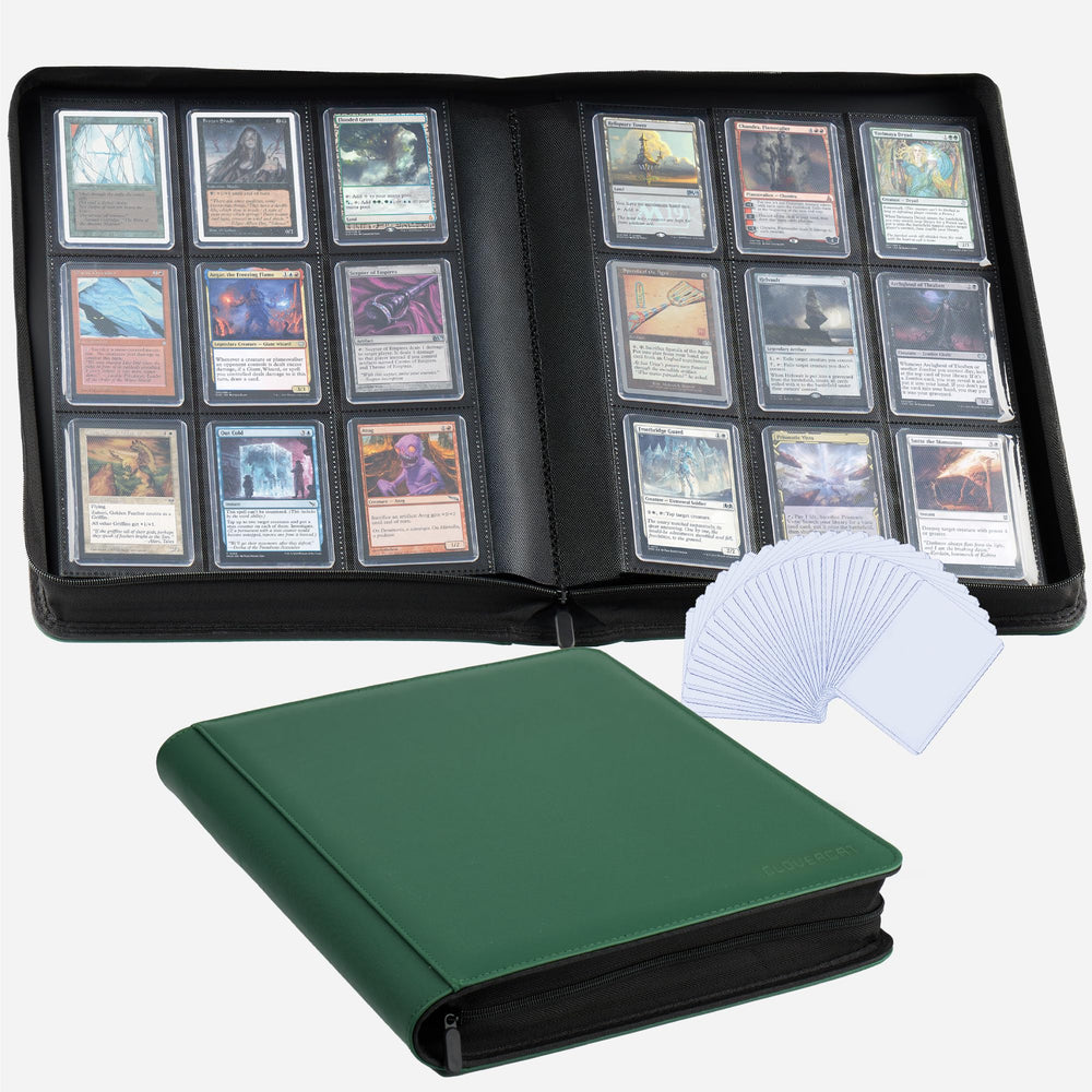 CLOVERCAT 9-pocket binder open to reveal 18 double-sided pages and card pockets