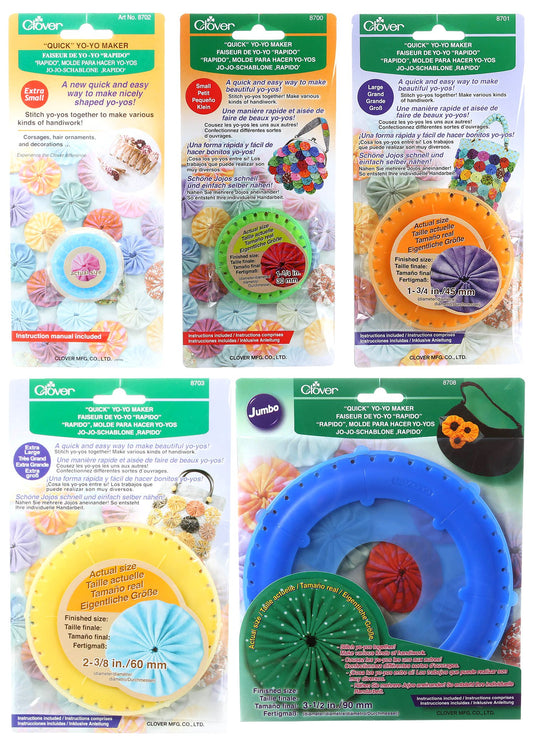 Clover Needlecraft bundle of five quick yo-yo makers for fast fabric embellishments.
