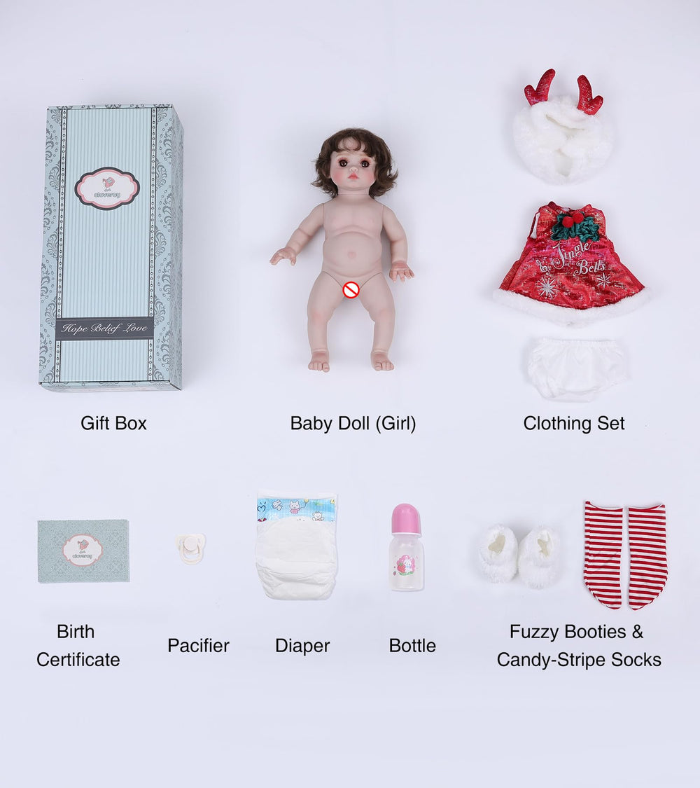Cloveray includes a cozy red outfit for warm display and dress-up.