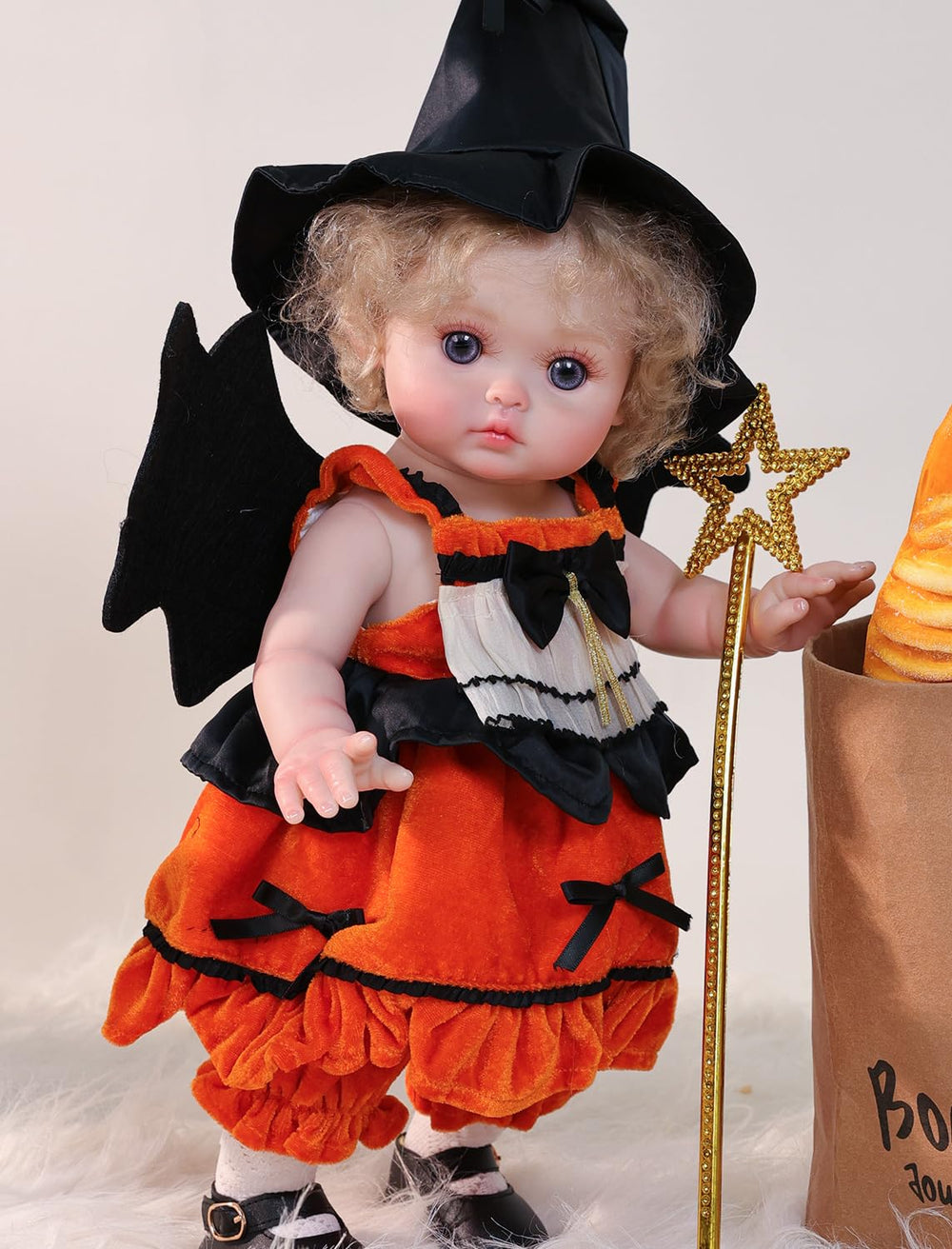 Cloveray Halloween Reborn Toddler Doll in witch outfit for festive display.