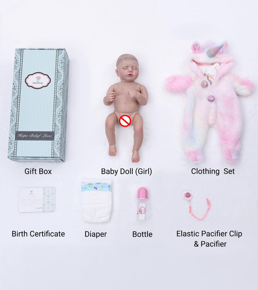 Cloveray Reborn gift set with pacifier and bottle for nurturing play.