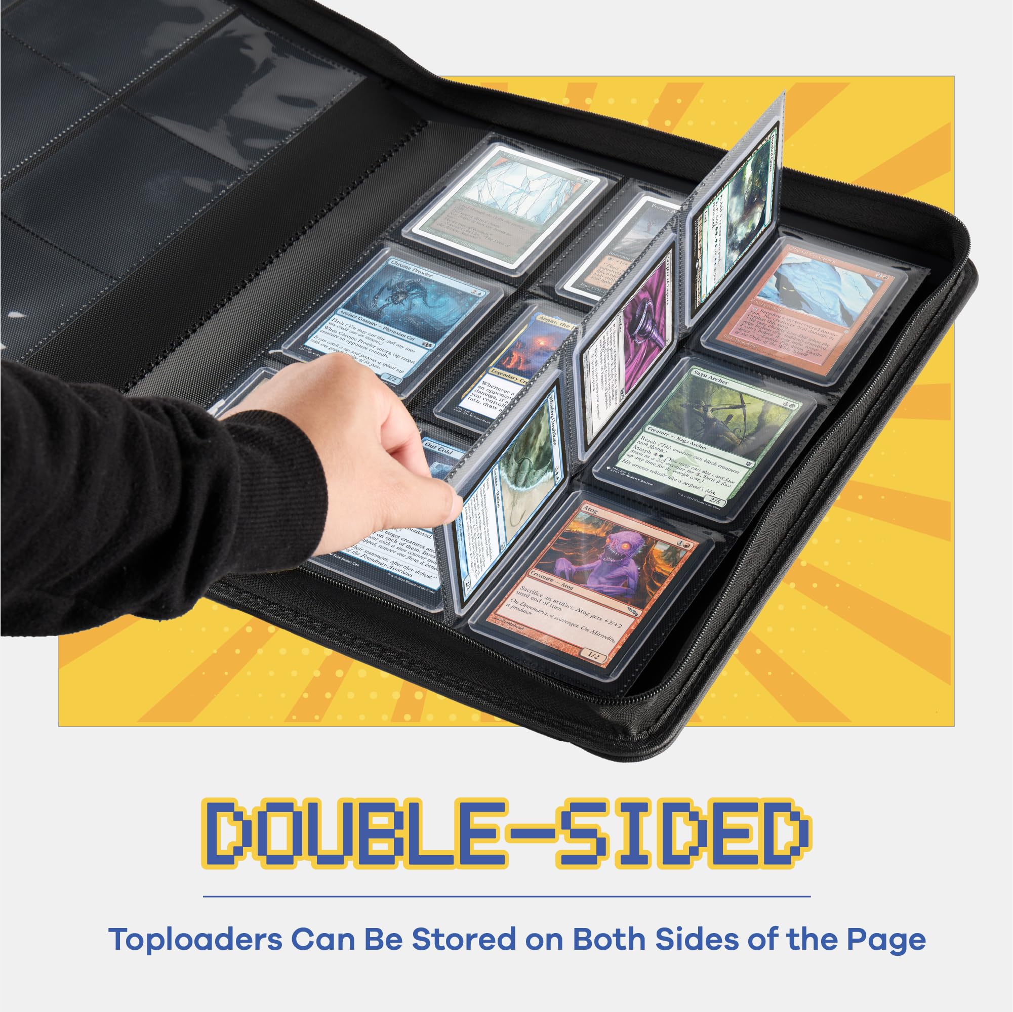 CLOVERCAT binder open pages show 18 double-sided pockets and 252-card capacity.