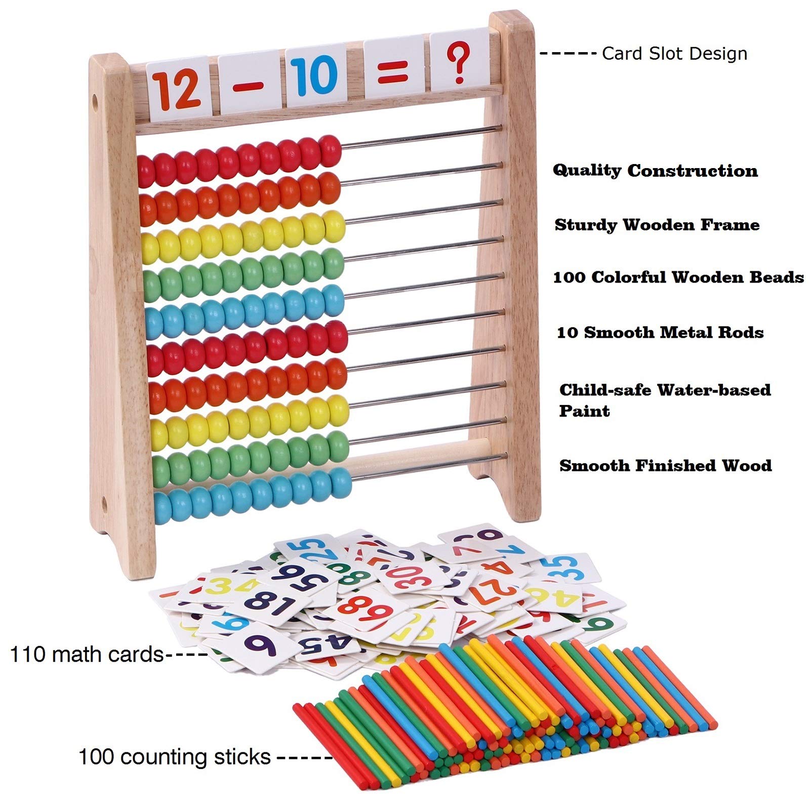 Cltoyvers 110 math cards pair with beads for visual equation practice.