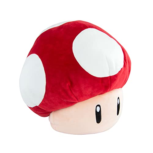 Club Mocchi Mocchi Mario Kart red mushroom plush front view, soft squish for cuddling.