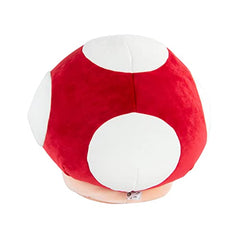 Club Mocchi Mocchi Mario Kart red mushroom plush side view, perfect cuddle buddy for fans.