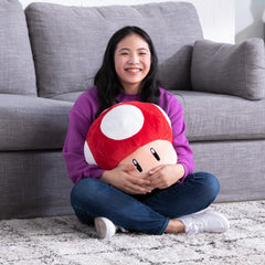 Club Mocchi Mocchi Mario Kart red mushroom plush with tag, ready for gifting.
