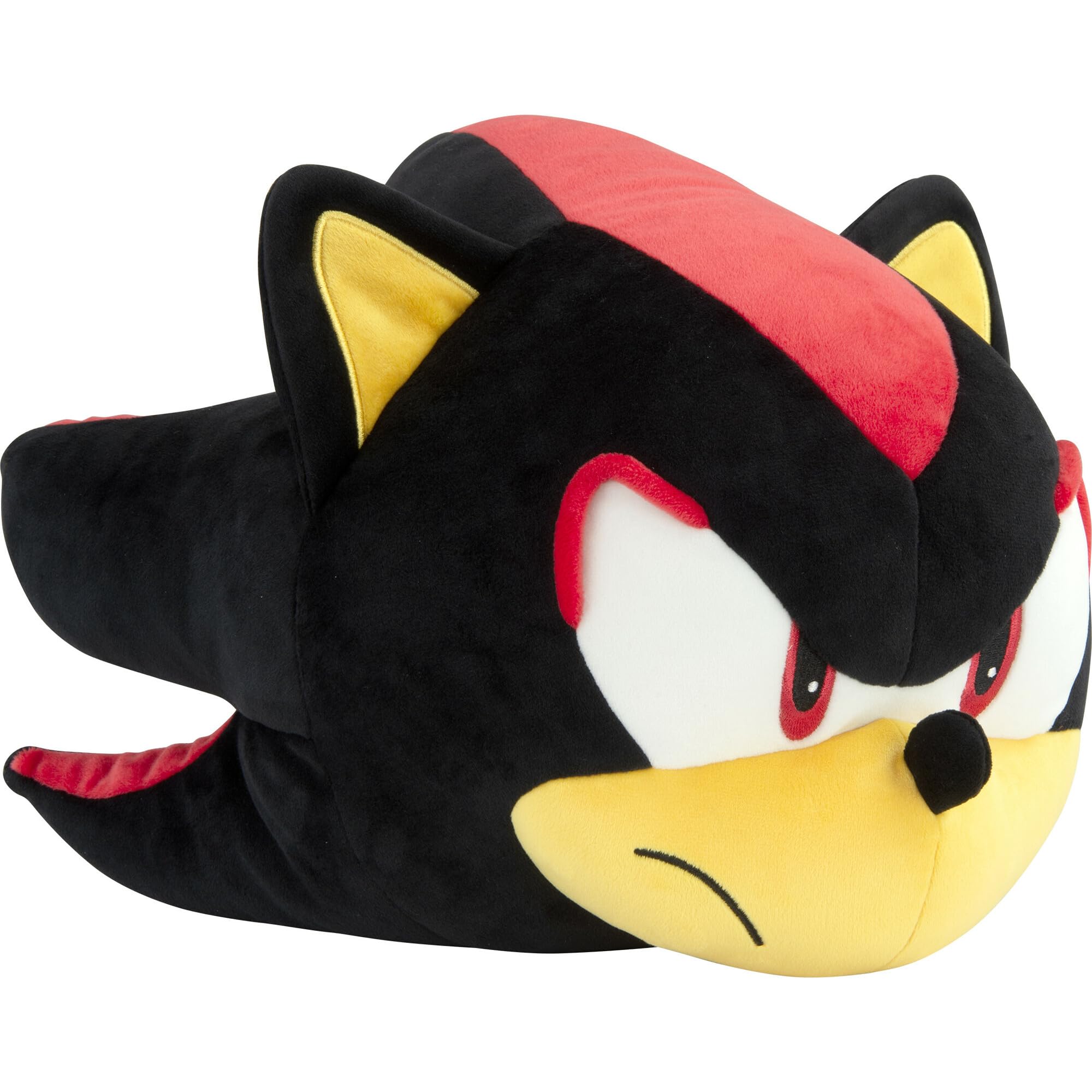 Shadow the Hedgehog face closeup on Club Mocchi Mocchi plush, inviting hugs.