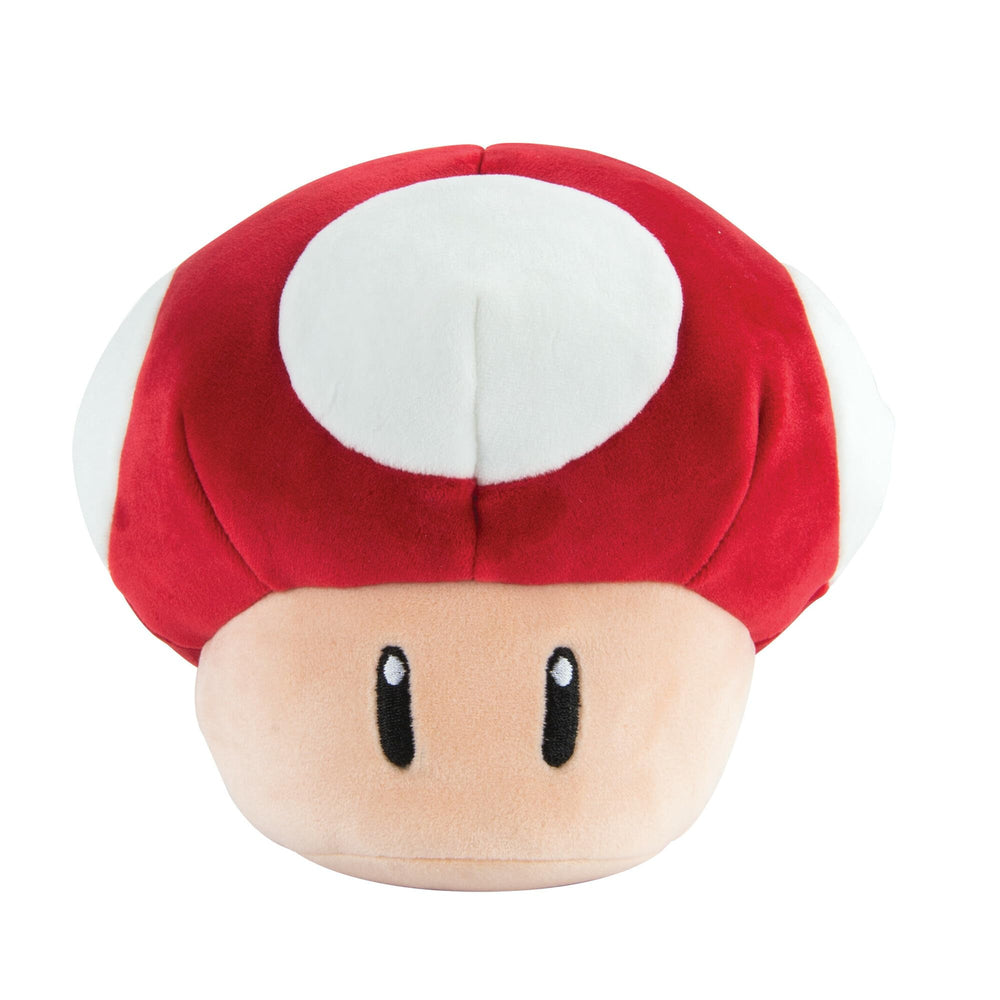 Club Mocchi-Mocchi Super Mario Red Mushroom plush front view, soft cuddle buddy for fans.