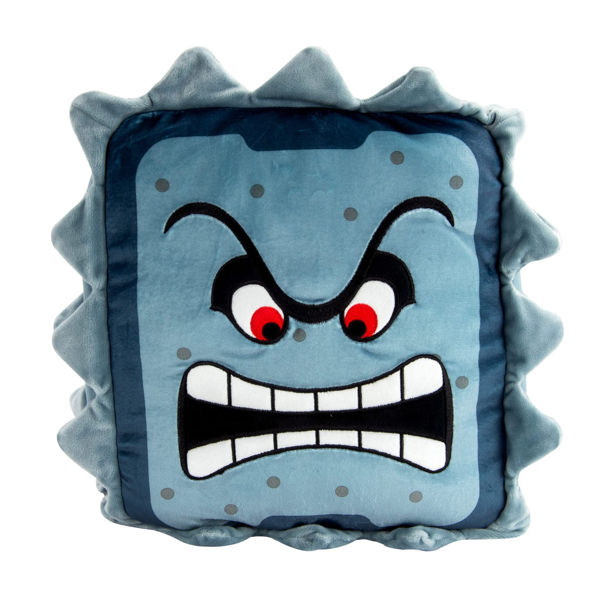 Club Mocchi Mocchi Thwomp plush 13in front view, ideal for cuddles and display.