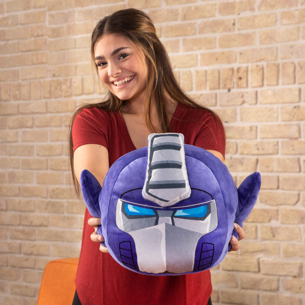 Boxed display of Transformers plush, official licensed packaging