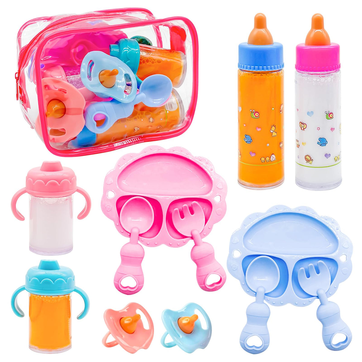 Cmaqpw 13-piece doll feeding set with bottles for imaginative play.