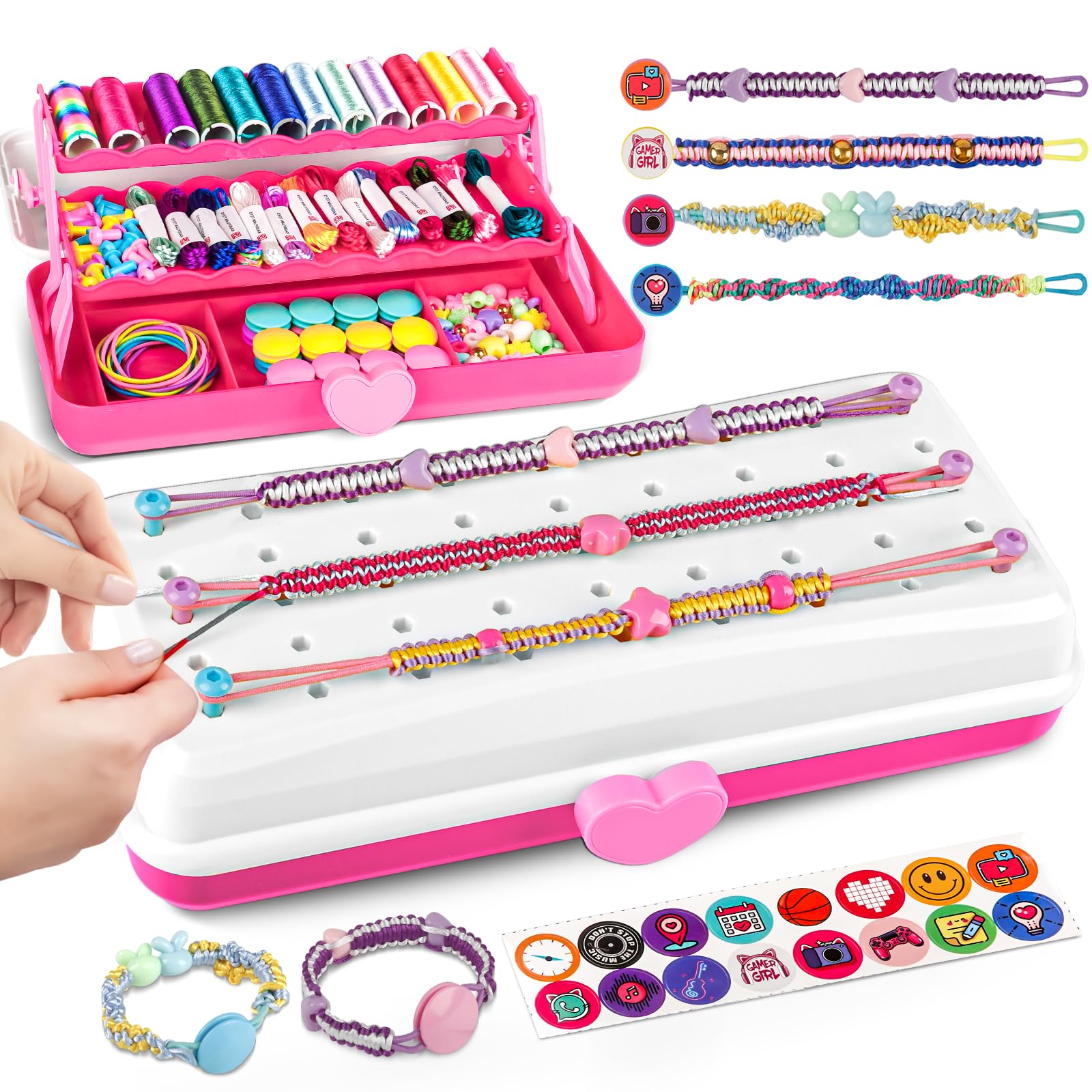 Cmiolacuna friendship bracelet kit cover showing vibrant strings and tools for creative play.