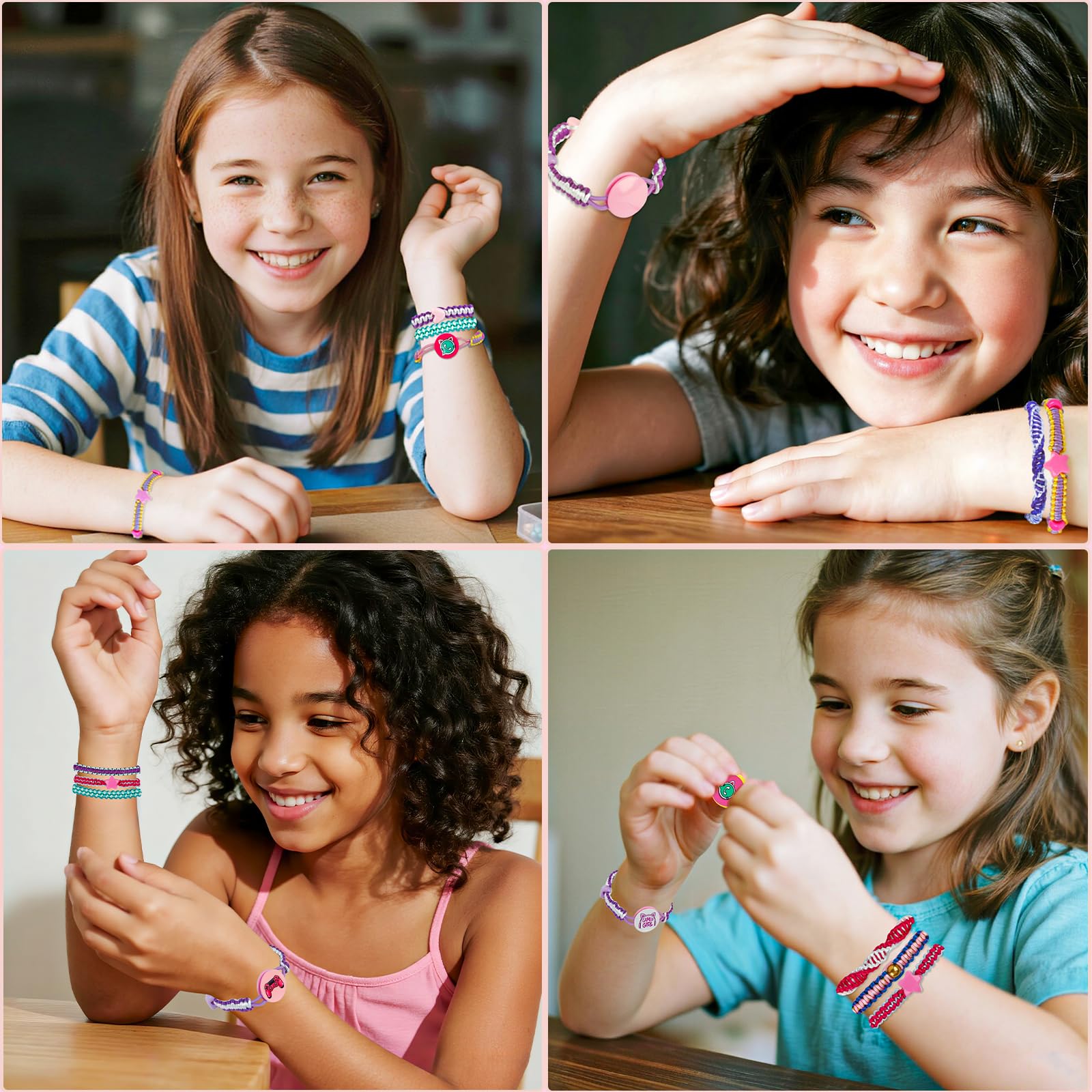 Step-by-step illustrated guide helps kids craft bracelets with ease.