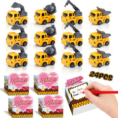 Cmiolacuna Valentines construction vehicles 24-pack box for classroom gift exchanges.