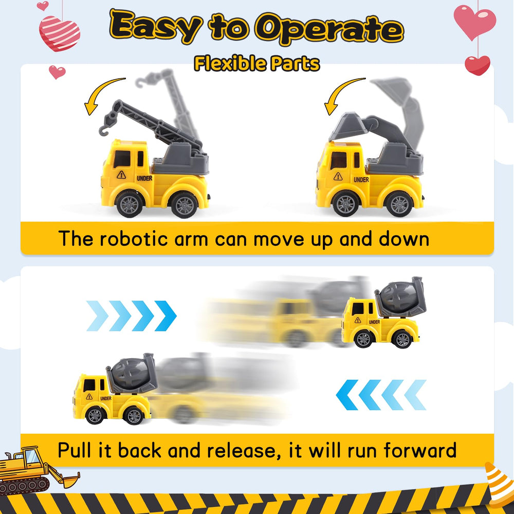 Cmiolacuna Valentines mini-vehicle toys provide durable, safe play for ages 3-12.