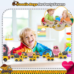 Cmiolacuna Valentines vehicle designs with excavator, dump truck, crane for collaborative play.