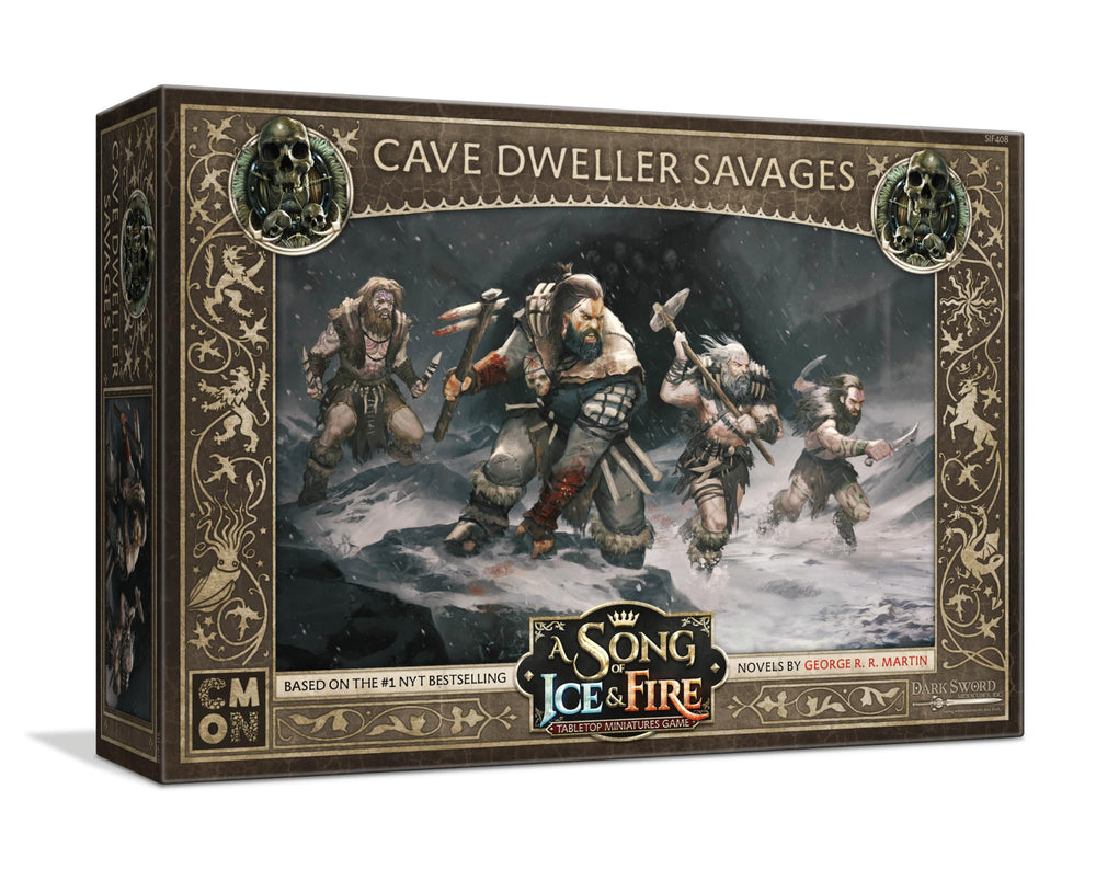 CMON cave dweller savages unit box front view for immersive tabletop battles.