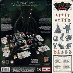 CMON Cthulu: Death May Die board components arranged for dramatic setup.