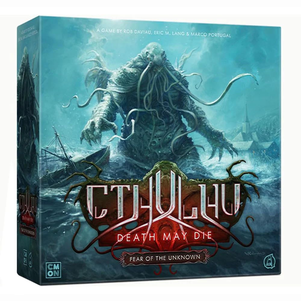 CMON Cthulhu: Death May Die – Fear of the Unknown cover inviting cooperative mystery and expanded play