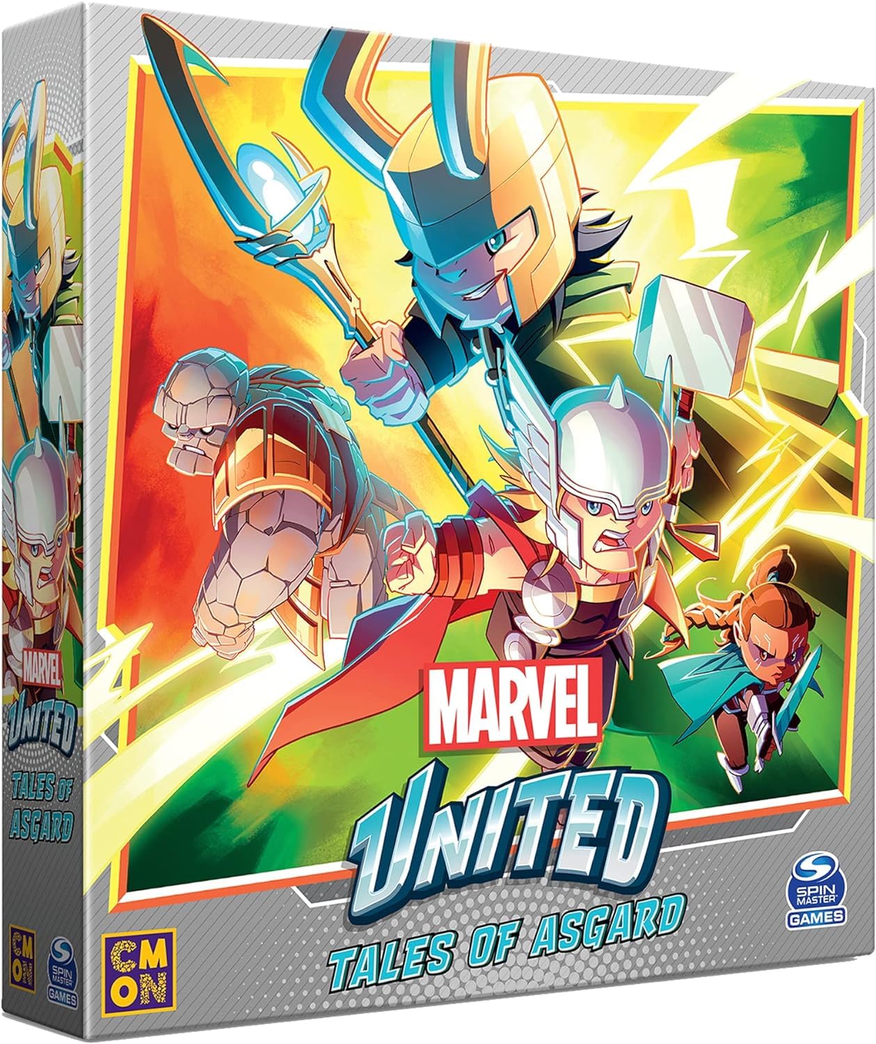 CMON Marvel United Tales of Asgard expansion Loki boss miniature on a dynamic battlefield for epic co-op battles.